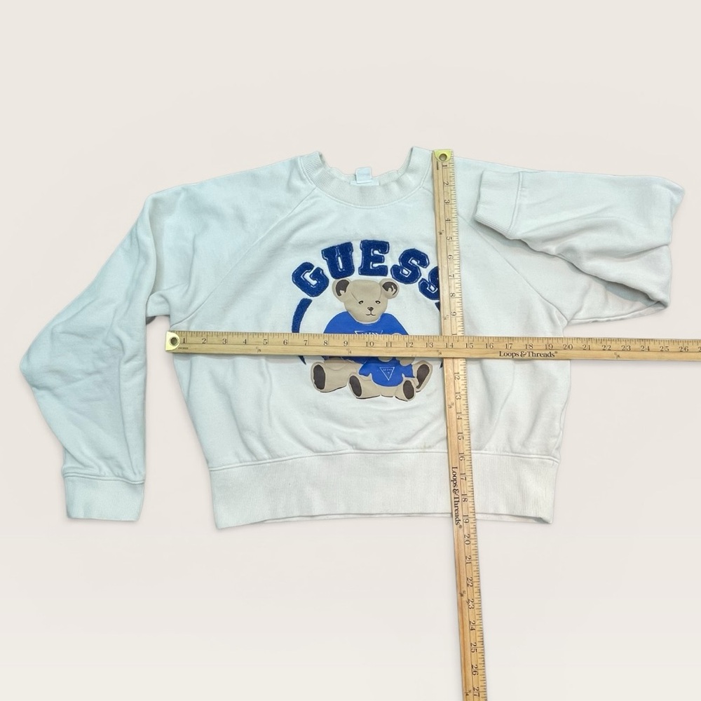 GUESS Originals Teddy Bear Sweatshirt White Blue Graphic Logo Medium - Picture 3 of 8